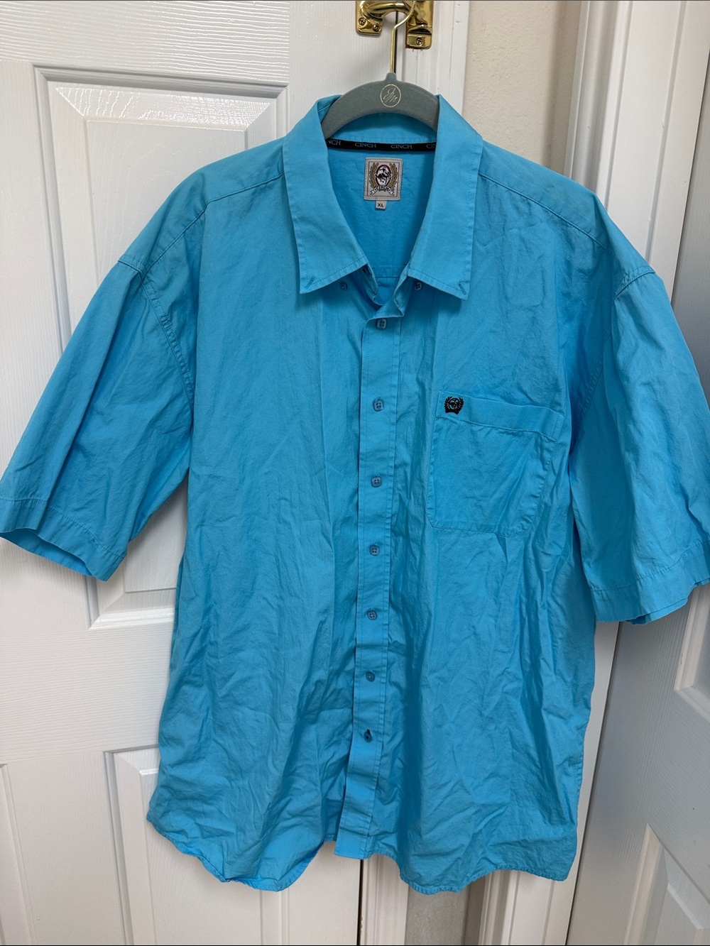 CINCH Men's Short Sleeve Button-Up Shirt - Bright Aqua Blue